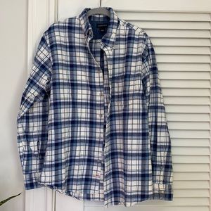 Lands’ End blue and white flannel